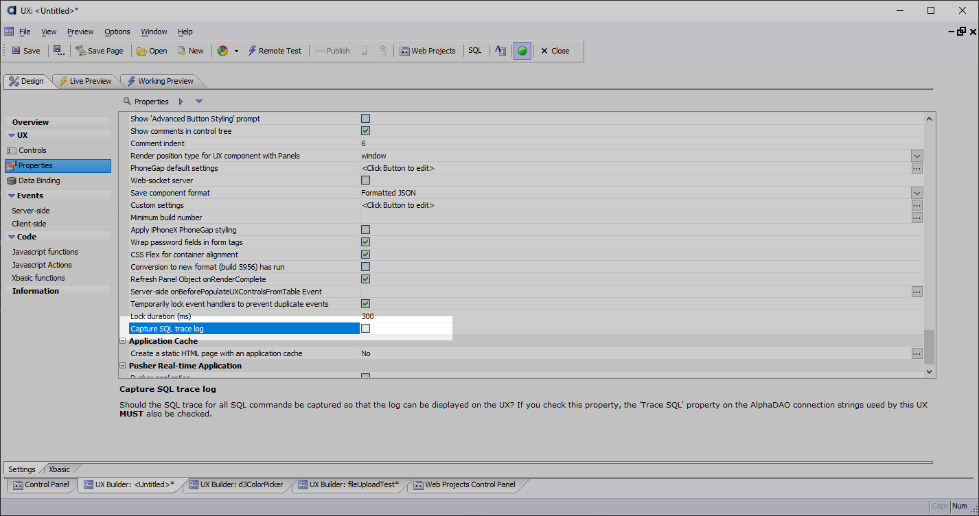Capture SQL trace log property